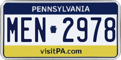 PA license plate MEN2978