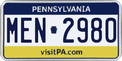 PA license plate MEN2980