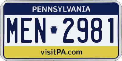 PA license plate MEN2981