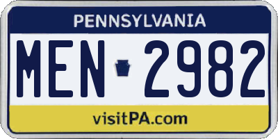 PA license plate MEN2982
