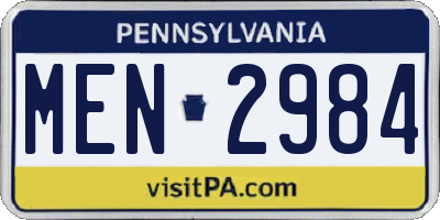 PA license plate MEN2984