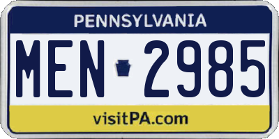 PA license plate MEN2985