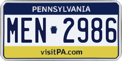 PA license plate MEN2986