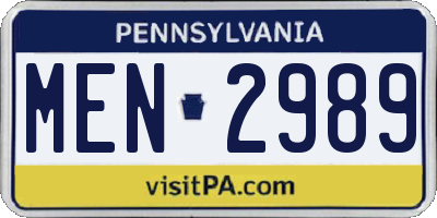 PA license plate MEN2989