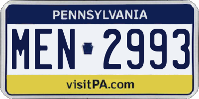 PA license plate MEN2993