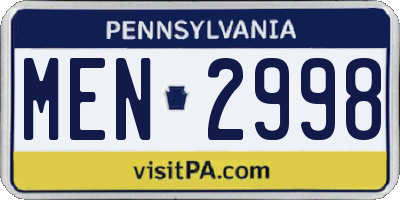 PA license plate MEN2998