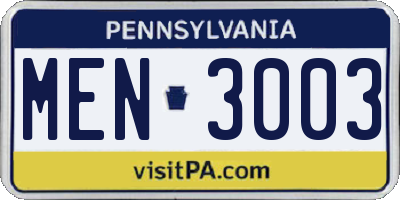 PA license plate MEN3003