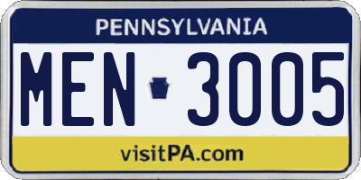 PA license plate MEN3005