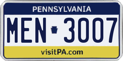 PA license plate MEN3007