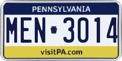 PA license plate MEN3014