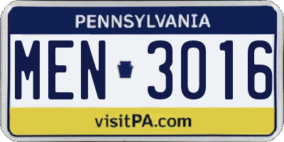 PA license plate MEN3016