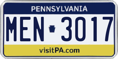 PA license plate MEN3017