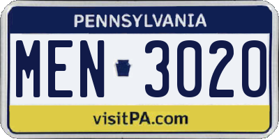 PA license plate MEN3020