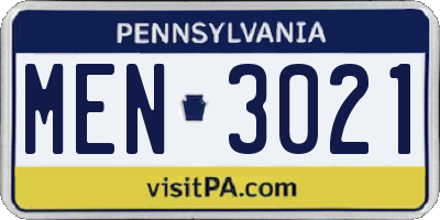 PA license plate MEN3021