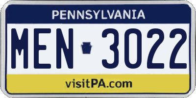 PA license plate MEN3022