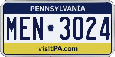 PA license plate MEN3024