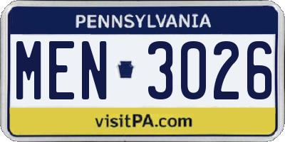 PA license plate MEN3026