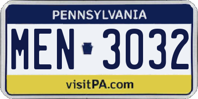 PA license plate MEN3032