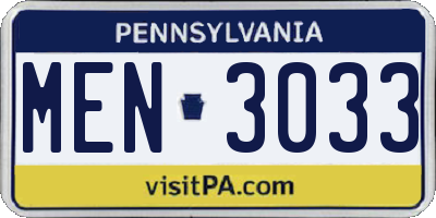 PA license plate MEN3033