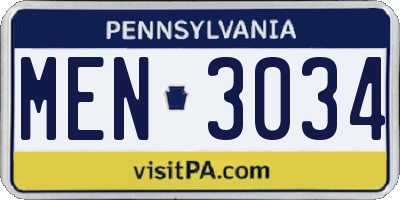 PA license plate MEN3034