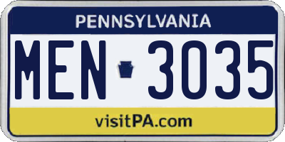 PA license plate MEN3035