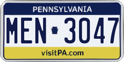 PA license plate MEN3047