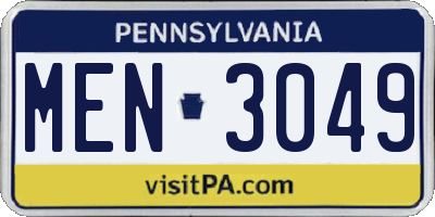 PA license plate MEN3049