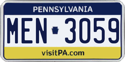 PA license plate MEN3059