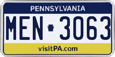 PA license plate MEN3063