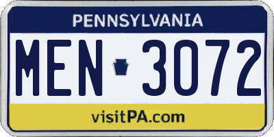 PA license plate MEN3072