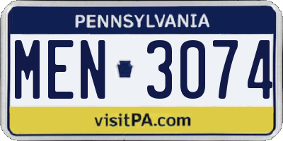 PA license plate MEN3074