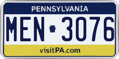 PA license plate MEN3076