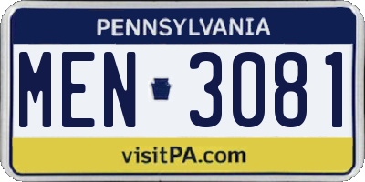 PA license plate MEN3081