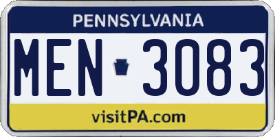 PA license plate MEN3083