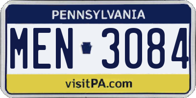 PA license plate MEN3084