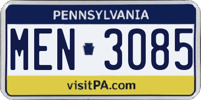 PA license plate MEN3085
