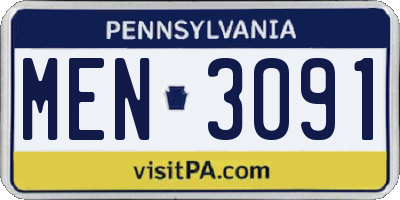 PA license plate MEN3091