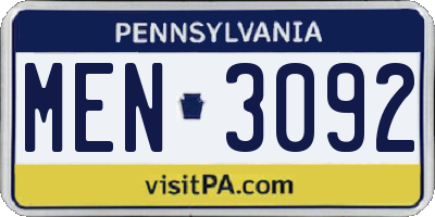 PA license plate MEN3092