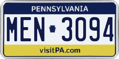 PA license plate MEN3094