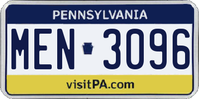 PA license plate MEN3096