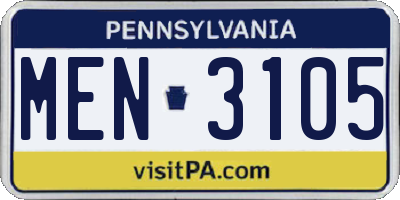 PA license plate MEN3105