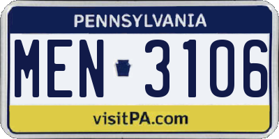PA license plate MEN3106