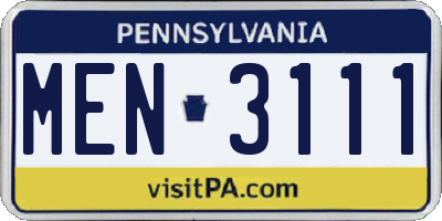 PA license plate MEN3111