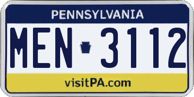 PA license plate MEN3112