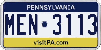 PA license plate MEN3113