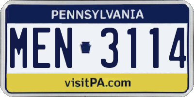 PA license plate MEN3114