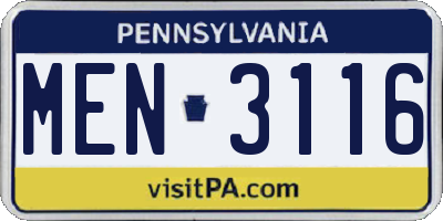 PA license plate MEN3116