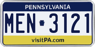 PA license plate MEN3121