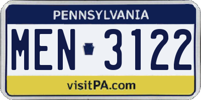 PA license plate MEN3122