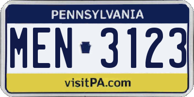 PA license plate MEN3123